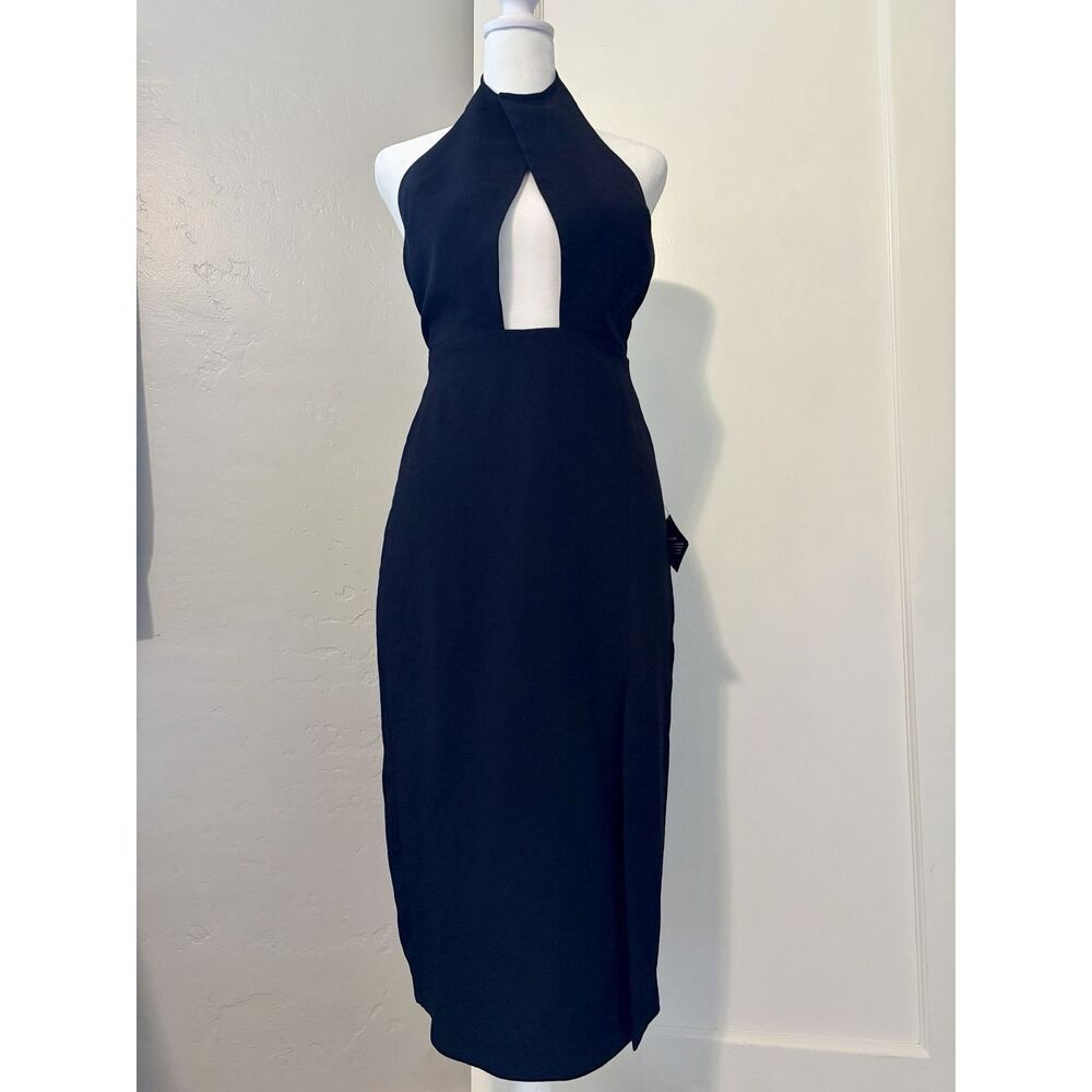Nasty Gal Black Halter Bodycon Midi Dress XS Open Back Minimalist 90s Style